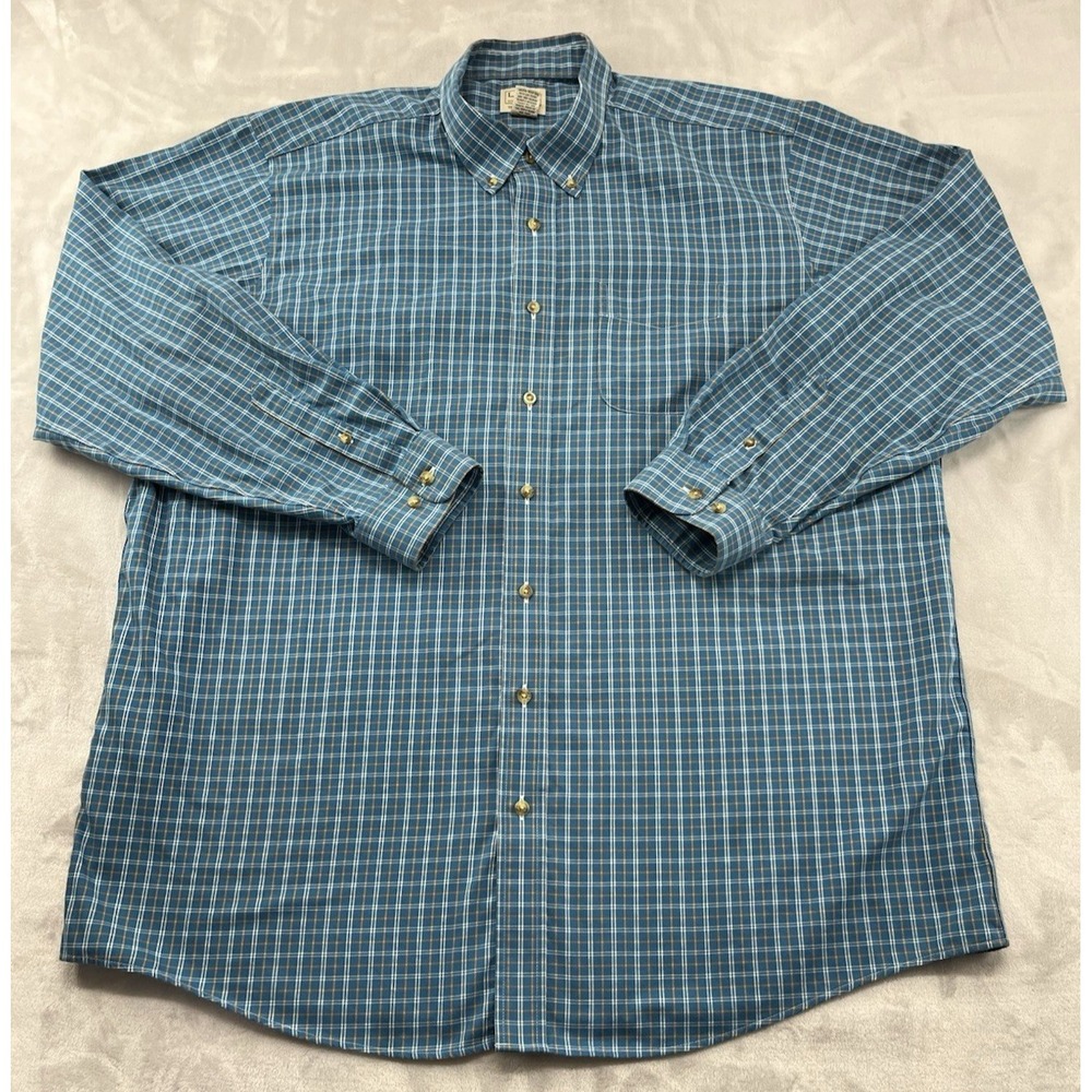 LL Bean Shirt Men 2XL Tall Blue Check Traditional Fit Chest Pocket Woven Work